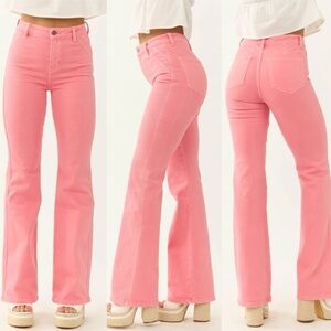 Kancan watermelon coral ultra high rise flare denim jeans